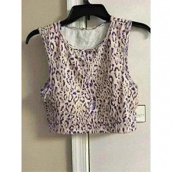 LAUNDRY BY Shelli Segal Pink/Purple Crop Sports Top With Attached Bra, Medium. - Picture 1 of 4